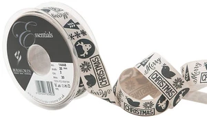 Grau Frohe Weihnachten Rentierbaum Schneeflocke Band - 25 mm breit - 20 m Rolle - Bild 1 von 3