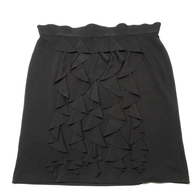 Alfani Size 16 Black Ruffled Unlined Stretch Back Zipper Skirt - Image 1 of 4