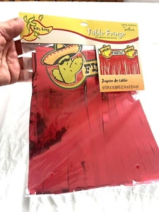 2x Fiesta 9 ft. x 10" Fiesta RED Table Fringe Decor Hallmark Party Express TACO - Picture 1 of 6