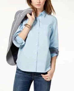 Tommy Hilfiger Heritage Women's 2XL Blue Long Sleeves Roll-Tab Button-Up Shirt - Picture 1 of 4