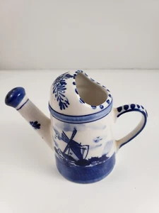 Brocca mulino a vento vintage blu Delft Holland dipinta a mano alta 4" larga 5" bella - Foto 1 di 7