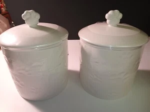 Ceramic Dog Treat Jars White With Paw prints Cookie Jar Or Pet Treat Jar Set Of2 - Picture 1 of 3