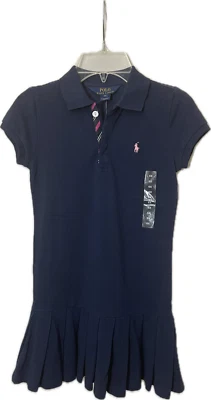 Polo Ralph Lauren Girls Cotton Mesh Dress Navy Blue Size 6X - Image 1 of 4