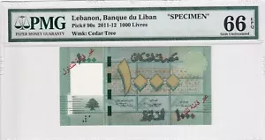 Lebanon, 1.000 Livres, 2011-12, UNC, p90s, SPECIMEN - Picture 1 of 2