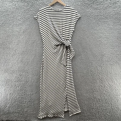 Apiece Apart Dress Small Navy White Stripe Organic Cotton Tie Midi Nautical Knit - Image 1 of 4