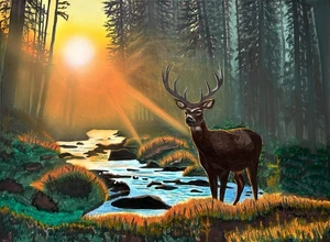 "Buck Deer at Sunset" painting - Picture 1 of 1