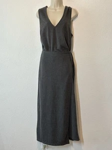 Vintage Eddie Bauer Gray Herringbone Wrap Front Maxi Dress Sleeveless Size XL - Picture 1 of 8