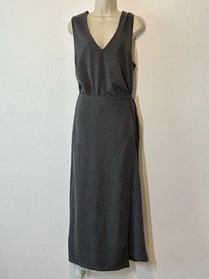 Vestido maxi vintage Eddie Bauer cinza espinha de peixe envoltório frontal sem mangas tamanho XL - Imagem 1 de 4