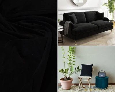 Luxury black Cotton Velvet Fabric – Sofa Upholstery | 44” Width | Soft Touc - Image 1 of 4