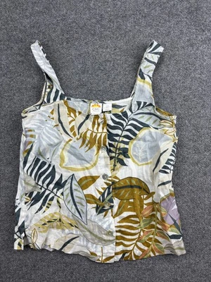 C&C California Tank Top Womens Medium Multicolor Linen Button Front Tropical - Image 1 of 4