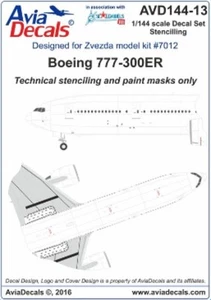 AVD144-13 Boeing 777-300ER stencils 1/144 scale decals + mask - Picture 1 of 1