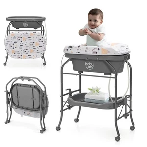 Foldable Baby Bathtub w/Changing Table Infant Diaper Changing Station w/ Wheels - Picture 1 of 9