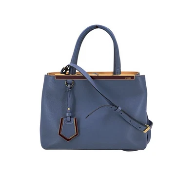 Authentic Fendi Light Blue Leather Petite 2 Jours Tote Bag with Shoulder Strap - Image 1 of 4