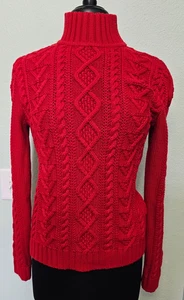 Chaps Women's Pullover Sweater Mock Turtleneck Chunky Cable Knit Size M Red - Picture 1 of 8