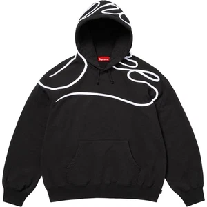 Supreme SHOULDER SCRIPT HOODED SWEATSHIRT Hoodie SS25 Black Size XL - Picture 1 of 7
