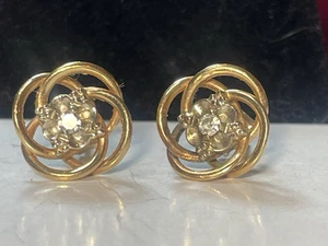 14K GOLD DIAMANT LIEBESKNOTEN OHRRING VINTAGE NATÜRLICHE DIAMANTEN 2,2 GRAMM 12 MM D - Bild 1 von 18