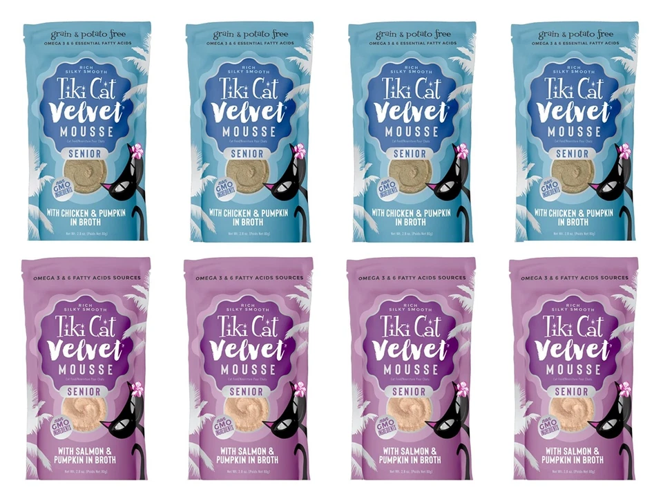 Tiki Cat Velvet Mousse Wet Senior Cat Food in Broth in 2-Flavor Bundle (8 Pouch) - Image 1 of 4