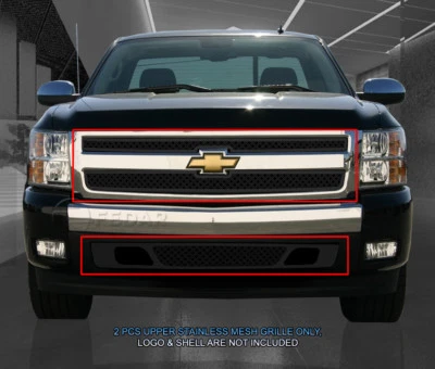 07-13 Chevy Silverado 1500 Stainless Steel Black Dual Mesh Grille Upper Insert - Изображение 1 из 4