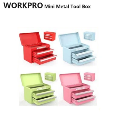 WORKPRO Mini Metal Tool Box Top Storage with 2 Drawers Magnetic Locking Multi-Color NEW