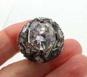 Estate Vintage Huge Sparkly Sterling Silver Black & White CZ Dome Statement Ring - Picture 1 of 4