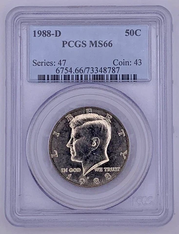 1988 D Kennedy Half Dollar PCGS Graded MS66 Cover