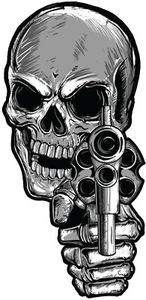 SKULL W/GUN  I SHOOT BACK LAPTOP STICKER BUMPER STICKER WINDOW STICKER DECAL - Picture 1 of 1