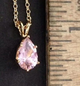 18 Inch Gold Tone Chain & Pendant Large Pink Cubic Zirconia USA Seta 9335 - Picture 1 of 12