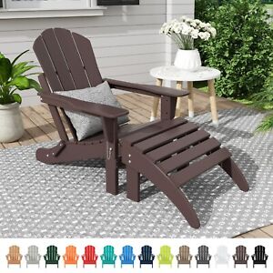 Outdoor Patio  Folding Adirondack Chair with Footrest Ottoman Set All-Weather