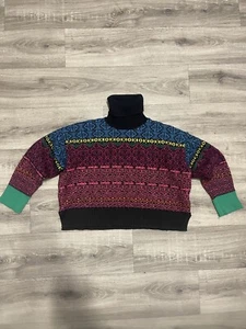 DIESEL MULTICOLOR WOOL CROPPED KNIT SWEATER TURTLE NECK SIZE S - Picture 1 of 12