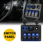 Blue LED 4 Gang Toggle Switch Rocker Panel USB for Car Boat Marine RV Truck