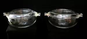 2 Pyrex # 019 Clear Glass Individual Covered Casseroles 40 ozs. Vintage 6" Dia. - Picture 1 of 6