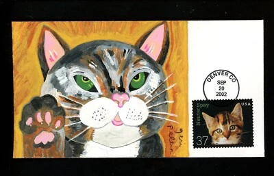 US FDC #3670 Geri Peltin Hand Painted HP 2002 Denver CO Neuter & Spay Cat Pets - Image 1 of 2