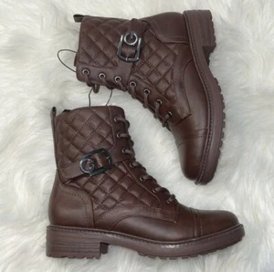 Guess GBC Los Angeles Women’s Ankle Combat Boots Lace Up Brown Size 7 - Picture 1 of 10