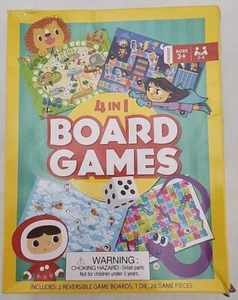 4 in 1 board games set Yellow- Snakes & Ladders, Little Heros, Arctic Race, Zoo - Picture 1 of 6