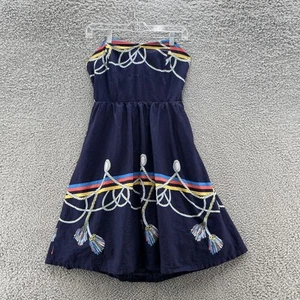 Anthropologie Dress 6 Navy Strapless Nautical Rope Print Pockets Boho Sundress - Picture 1 of 13