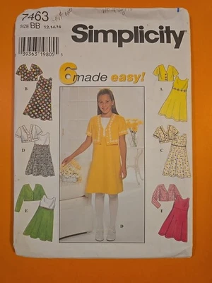 SIMPLICITY PATTERN  7463 GIRLS' DRESS & JACKET SIZE 12,14,16 - Image 1 of 3