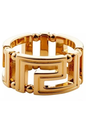 全新带盒 Versace Greca 希腊钥匙标志金色镂空宽带戒指 尺寸 11 IT $295 — 第 1/4 张图片