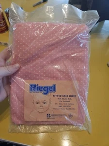 Vintage NIP Riegel Fitted Crib Sheet Pink Polka Dots - Picture 1 of 3