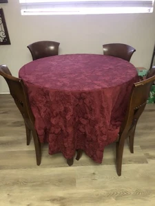 Oblong -BURGUNDY FLORAL  Tablecloth Country Tabletop 80” X 64” - Picture 1 of 3