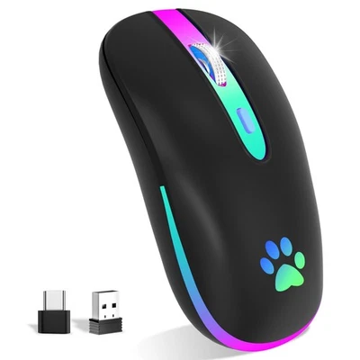 Mouse Wireless Ricaricabile Bluetooth Mouse Senza Fili 2,4 GHz con Mini - Immagine 1 di 4