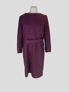 Abito The Fold bordeaux misto lana vergine manica lunga taglia UK16/US12 - Foto 1 di 6