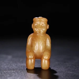 2.4"old China dynasty natural hetian jade Carved Kneeler people sacrifice statue - Picture 1 of 9