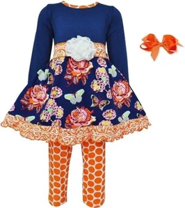 Ann Loren BNWT Girl’s Fall Autumn Blue Butterfly & Floral Dress Set Size 9-10 - Picture 1 of 6