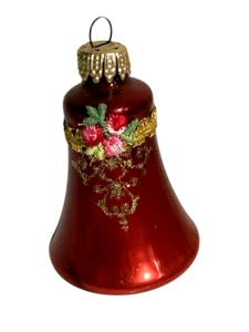 Campana vetro rosso vintage collezione Victoria ornamento stencil oro con fiori - Foto 1 di 5