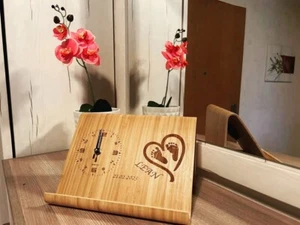 Table Clock Bamboo Wood, Modern Design, Personalised, Designer Bamboo Clock, - Picture 1 of 6