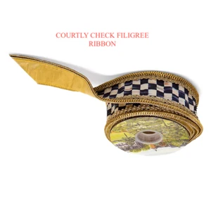 Mackenzie Courtly Check Filigree Ribbon Childs Wired 10 Yards Gold New - Picture 1 of 1
