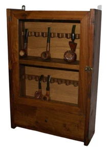 Vetrina per pipe portapipe 18 posti con cassetto in legno espositore bacheca - Picture 1 of 5
