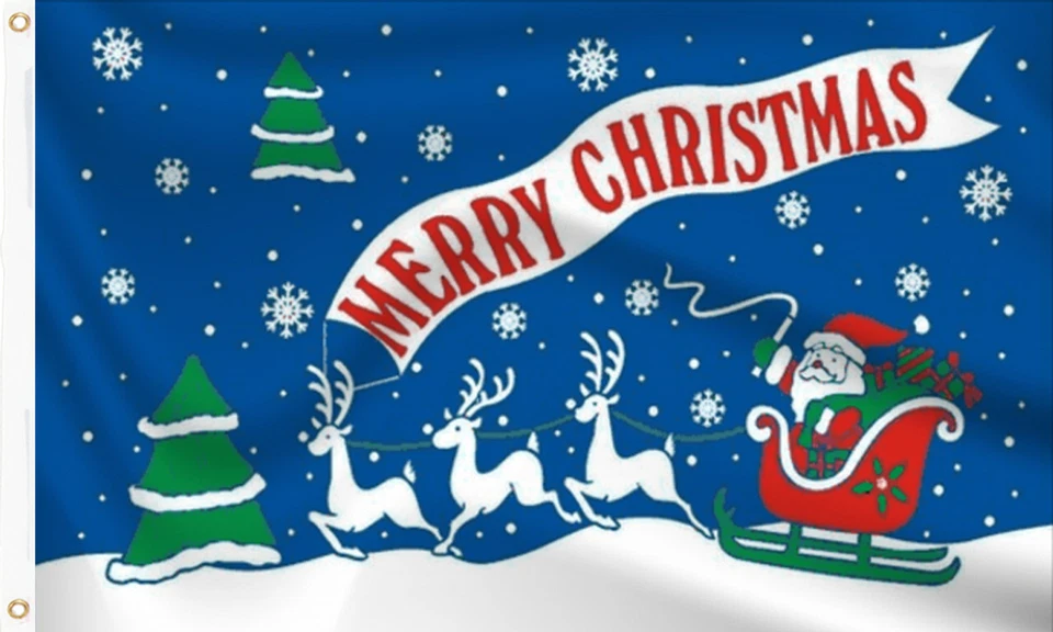 Merry Christmas Santa Flag 5ft x 3ft 75d Premium Polyester Happy Xmas Banner - Image 1 of 1
