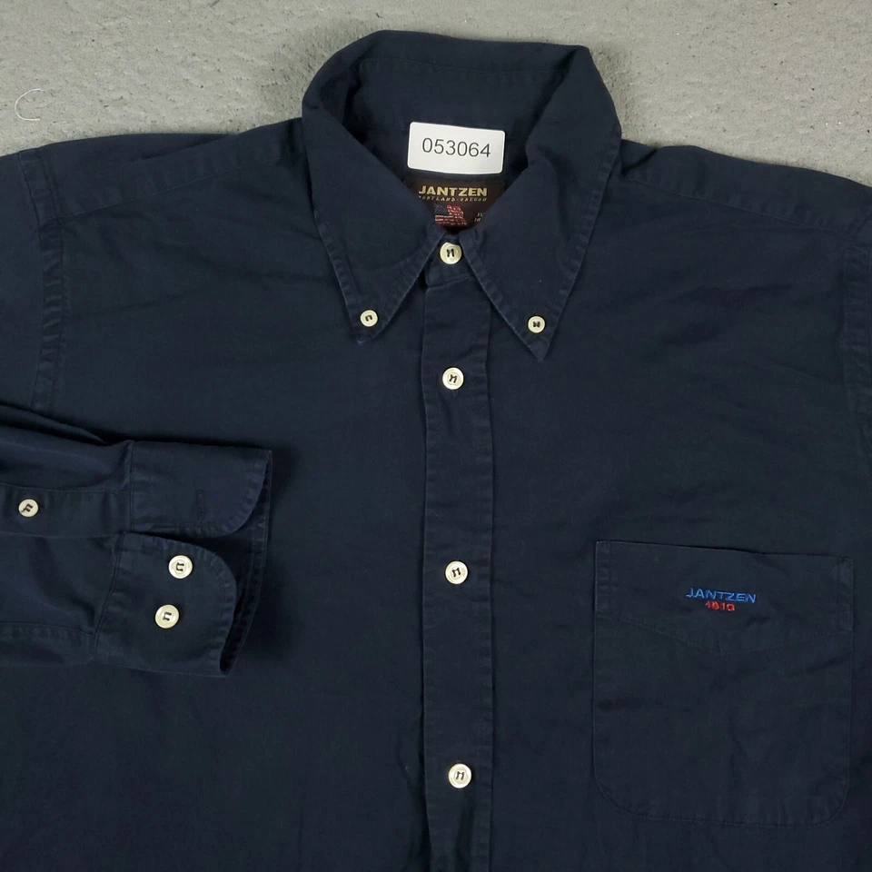 Camisa Jantzen Para Hombre Grande Azul Marino De Colección Hecha en EE. UU. Manga Larga Abotonada Foto 1 de 4