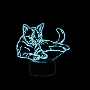 3D Cat Lamp 7 Colour Change LED Night Light Bedroom Desk Lamp Gift New - Picture 1 of 6